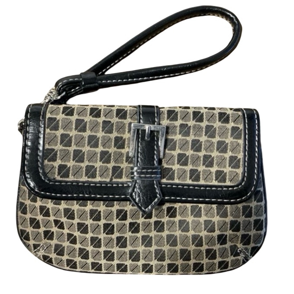 Wristlet Mini Purse Black Tan 6” x 4” Inside Zipper Outer Snap Unbranded Women’s